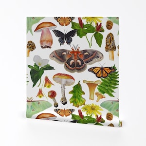 Forestry Wallpaper - Forest Elements By Redbriarstudio - Green Brown Mushroom Plants Removable Self Adhesive Wallpaper Roll by Spoonflower