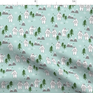 Yeti Fabric - Yeti Christmas Minty By Andrea Lauren - Yeti Winter Holiday Decor Kid's Nursery Cotton Fabric By The Yard With Spoonflower