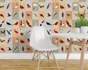 Bird Peel and Stick Wallpaper - Animals Kids Cheater Quilt Cut And Sew Alphabets Abcs - Removable Wall Decor Art - Bird Alphabet by anda