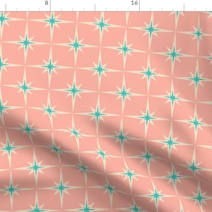 Mid Century Modern Fabric - Star Pattern by dollywilliams - Blush Pink Teal Turquoise Aqua Retro Inspired  Fabric by the Yard by Spoonflower