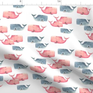 Whale Fabric - Whale Pod! By Taraput - Whale Red Blue White Nautical Water Ocean Nursery Decor Cotton Fabric By The Yard With Spoonflower