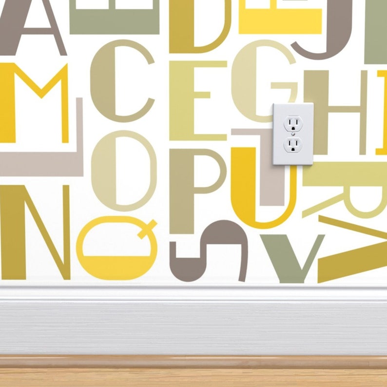 Gender Neutral Wallpaper Abc Mustard By Analinea Gender | Etsy