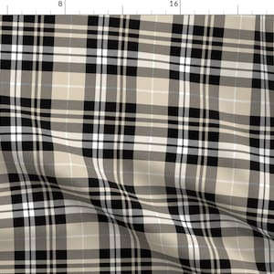 Fall Plaid Scarf Fabric - Fall Plaid || Tan, Black, White By Littlearrowdesign - Fall Plaid Cotton Fabric By The Yard With Spoonflower