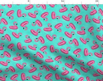 Flamingo Floats Fabric - Flamingo Float Toss On Blue By Littlearrowdesign - Flamingo Beach Decor Cotton Fabric By The Yard With Spoonflower