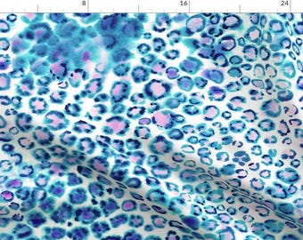 Leopard Print Blue Fabric - Blue Leopard Watercolor Animal Print By Rebecca Reck Art - Leo Cotton Fabric By The Yard With Spoonflower