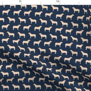 May include: A seamless pattern featuring a repeating design of beige labrador silhouettes on a dark blue background.