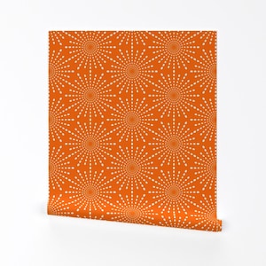 Orange And White Wallpaper - Discodot Star - Orange By Siya - Orange Custom Printed Removable Self Adhesive Wallpaper Roll by Spoonflower