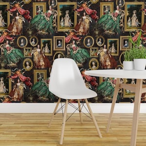 Green Removable Peel and Stick Wallpaper -  French Toile Rococo French Queen Baroque - Wall Art Wall Decor - Marie Antoinette  by utart