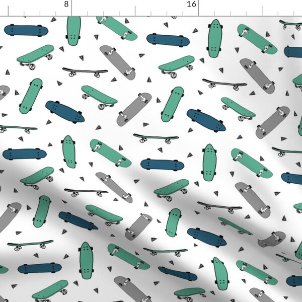 Green + Blue Skateboard Fabric - Tiger Skateboards Green By Andrea Lauren - Summer Sport Skater Cotton Fabric By The Yard With Spoonflower