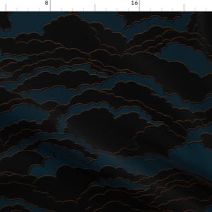 Dark Clouds Fabric - Dark And Moody by fischkandi - Night Sky Blue Black Mysterious Navy Indigo Fabric by the Yard by Spoonflower