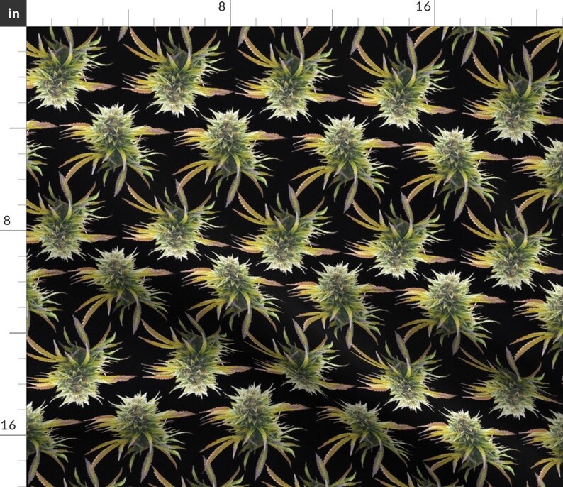 Cannabis Bud Fabric Marijuana Buds on Black by Camomoto Etsy