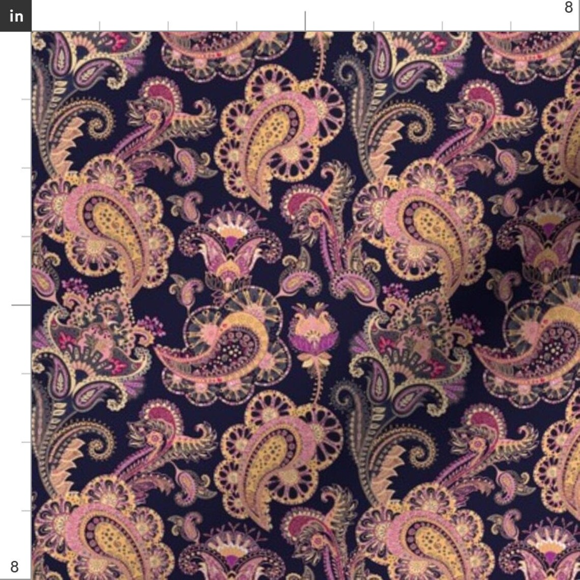 Paisley Fabric Navy And Pink Paisley By Smallbatchboutique | Etsy