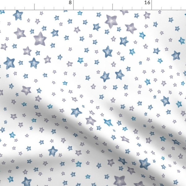 Stars Fabric - Baby Elephant Mix Match Stars By Shopcabin - Stars Blue Gray White Nursery Decor Cotton Fabric By The Yard With Spoonflower