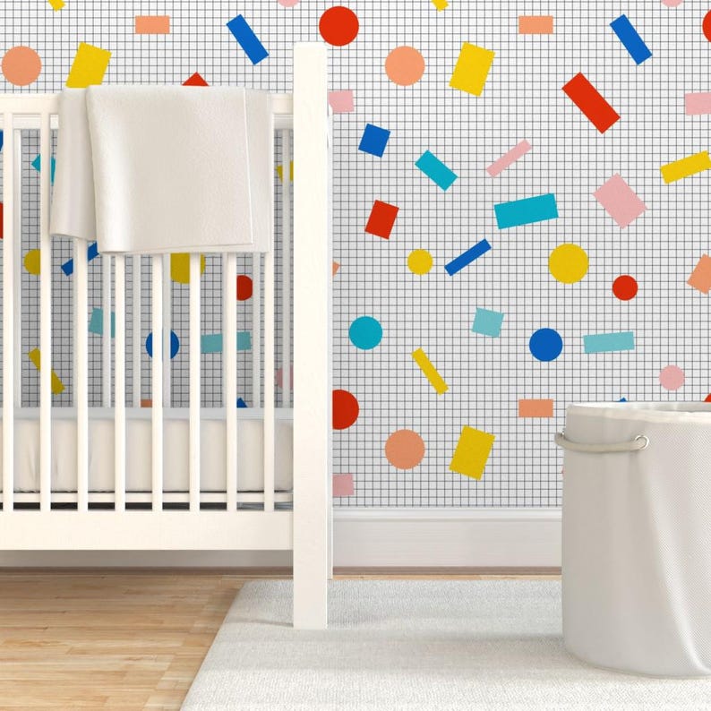 Retro Wallpaper - Color Block Grid By Louisemargaret - Retro 80s Grid Custom Printed Removable Self Adhesive Wallpaper Roll by Spoonflower image 6