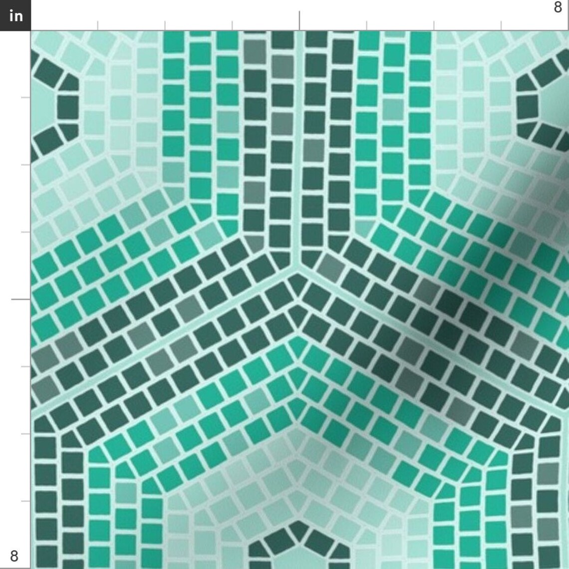 Geometric Teal Hexagon Tile Fabric Mosaic Hexagon Green By Etsy