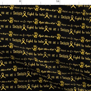 Childhood Fabric - Fight Like A Kid - Childhood Cancer On Black By Themadcraftduckie - Childhood Cotton Fabric By The Yard With Spoonflower