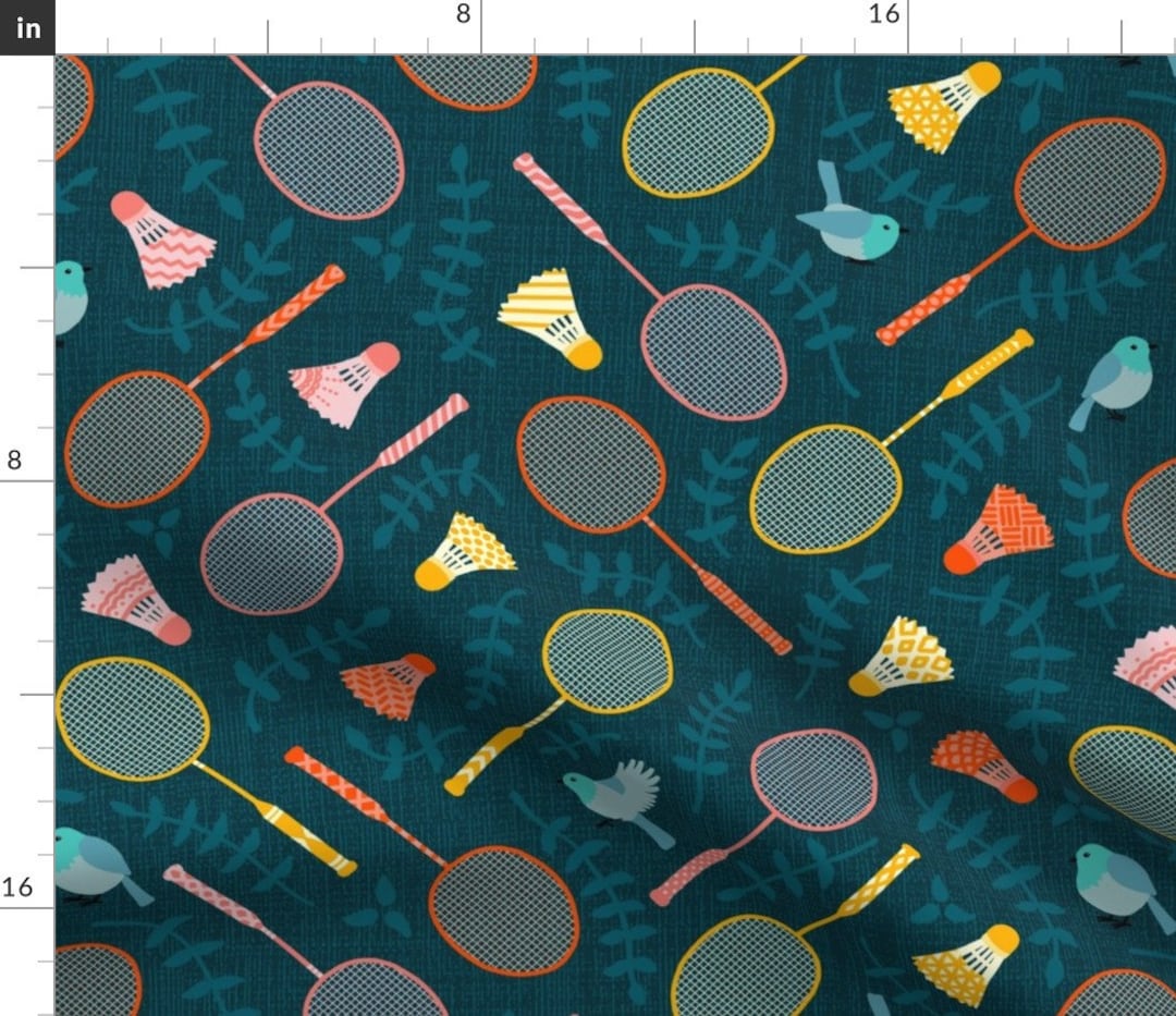 Blue Badminton Rackets and Birdies Fabric Birdies and Birds large by ...