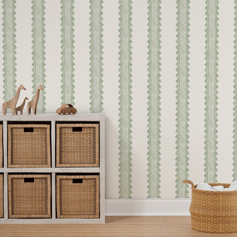 Sage Green Stripe Wallpaper Clarabelle Soft Green by Etsy