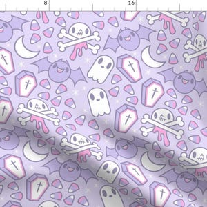 Pastel Fabric - Spooky Cute By Tamara Lance - Pastel Purple RIP Ghosts Skull Bones Cute Pastel Cotton Fabric By The Yard With Spoonflower