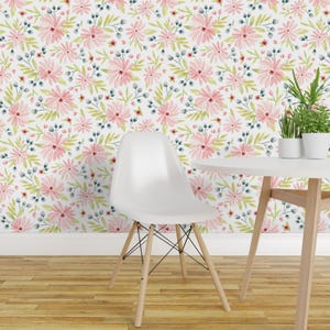 Floral Wallpaper - Amelia - Watercolor Floral Pink By Heatherdutton - Custom Printed Removable Self Adhesive Wallpaper Roll by Spoonflower image 1