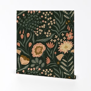 Peach Floral Removable Peel and Stick Wallpaper - Botanical Damask Peach Pink - Wall Art Wall Decor - Becca Soothing Green by scarlet_soleil
