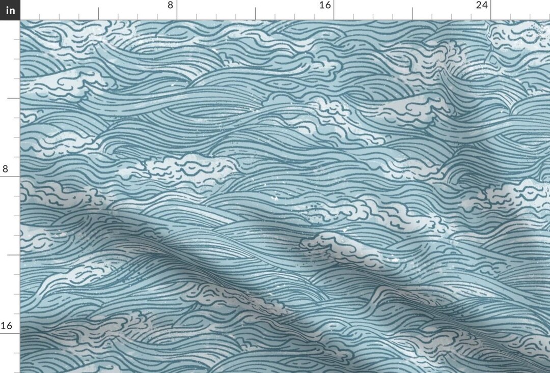 Water Fabric - Nautical Ocean Waves by Elizabethatlas - Hand Drawn Sea ...