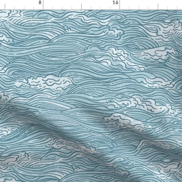 Water Fabric - Nautical Ocean Waves by elizabethatlas -  Hand Drawn Sea Nautical Ocean Beach Blue Waves Fabric by the Yard by Spoonflower