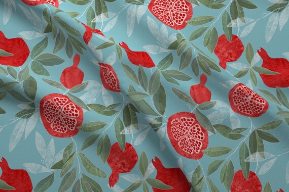leaves and dots on navy one metre cotton poplin with small strawberries