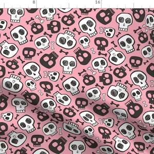Pink Skull Fabric - Skulls And Bones Halloween Black Pink By Caja Design - Skull Pink Goth Kids Cotton Fabric By The Yard With Spoonflower