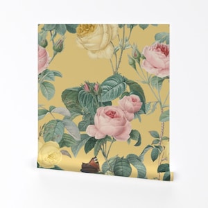 Floral Wallpaper - Belles Fleurs Jolie Rayure By Peacoquettedesigns - Custom Printed Removable Self Adhesive Wallpaper Roll by Spoonflower
