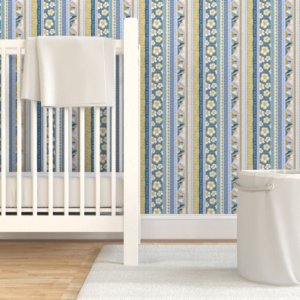Floral Stripe Wallpaper Blue Yellow Removable Self Adhesive Wallpaper Roll by Spoonflower Patchwork Stripe And Stitches By Heidi-Abeline Floral Stripe Wallpaper Blue Yellow Removable Self Adhesive Wallpaper Roll by Spoonflower Patchwork Stripe And Stitches By Heidi-Abeline