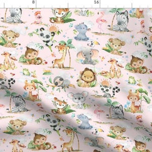 12 Safari Animals Fabric - Baby Jungle Animals by gingerlous - Shell Pink Baby Animals Zoo African Safari Fabric by the Yard by Spoonflower