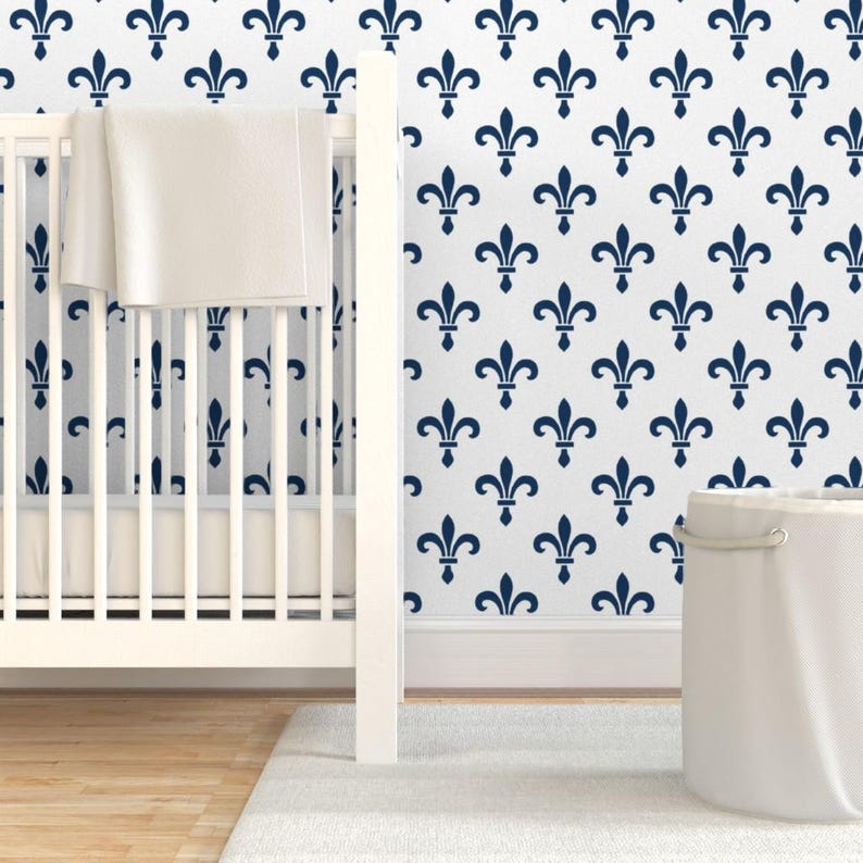 Gothic Wallpaper - Fleur De Lys Blue And White By Peacoquettedesigns - Custom Printed Removable Self Adhesive Wallpaper Roll by Spoonflower image 6