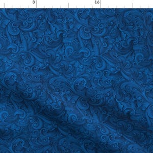 Flourishes Blue Victorian Fabric - Engraved Swirls 13 Blue Mermaid By Wrapartist - Flourishes Cotton Fabric By The Yard With Spoonflower