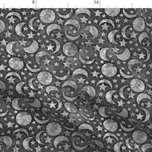 Moon + Stars Fabric - Moon And Stars Black And White By Kociara - Moon Stars Celestial Space Gray Cotton Fabric By The Yard With Spoonflower