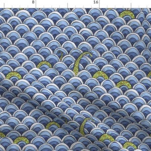 Nessy in the Waves Fabric - Shy Ness By Ceanirminger - Whimsical Watercolor Nursery Decor Cotton Fabric By The Yard With Spoonflower