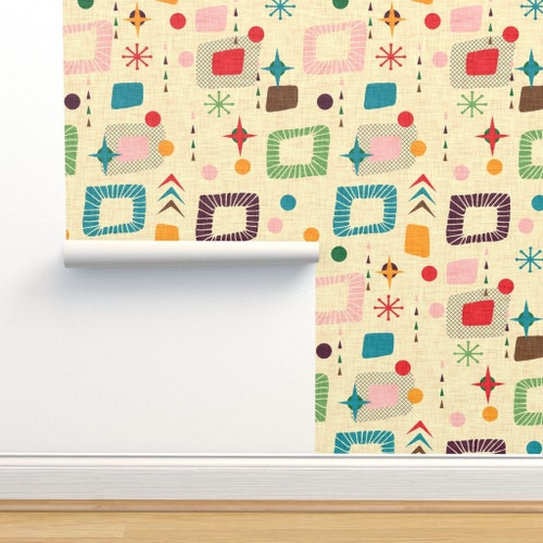 Mid Century Modern Wallpaper Atomic Retro in Surfside by Etsy