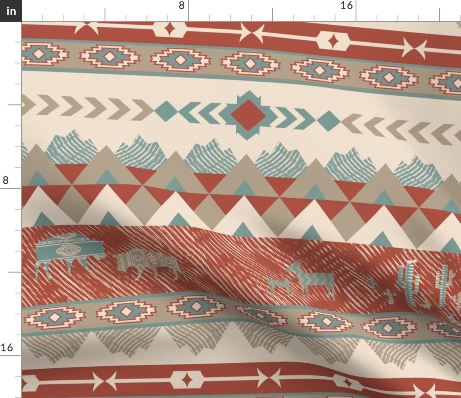Southwest Geometric Fabric Southwest Village in Brick and Etsy