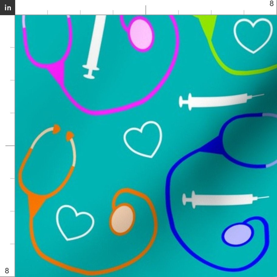 Medical Theme Fabric Nurse Medical Theme Teal by Hot4tees Etsy