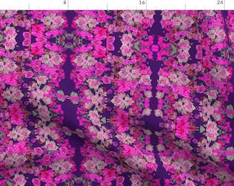 Purple + Pink Rose Fabric - Vintage Inspired Floral In Hot Pink And Eggplant By Theartwerks -Rose Floral Fabric With Spoonflower