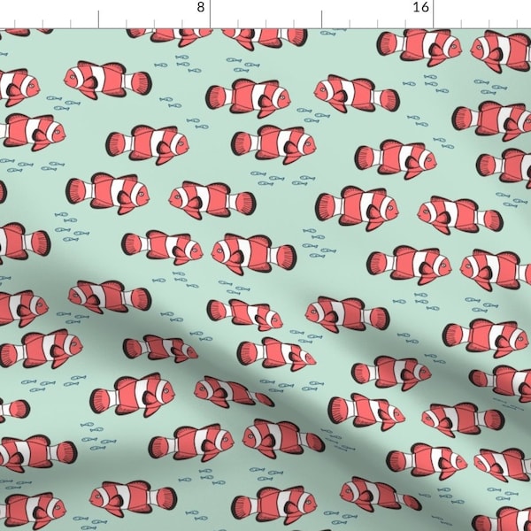 Clown Fish Fabric - Clown Fish Coral Reef Tropical Nursery Ocean Life Mint By Andrea Lauren - Cotton Fabric by the Yard with Spoonflower