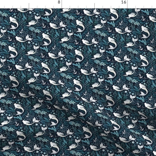 Tiny Scale Mermaids Fabric - Mermaid Ocean Micro Mermaids By Adenaj - Teal Ocean Mask Scale Print Cotton Fabric By The Yard With Spoonflower