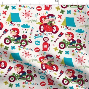 Motorcycles Fabric - Good Old Time! By Bora - Motorcycles Grandparents Children Illustrations Cotton Fabric By The Yard With Spoonflower