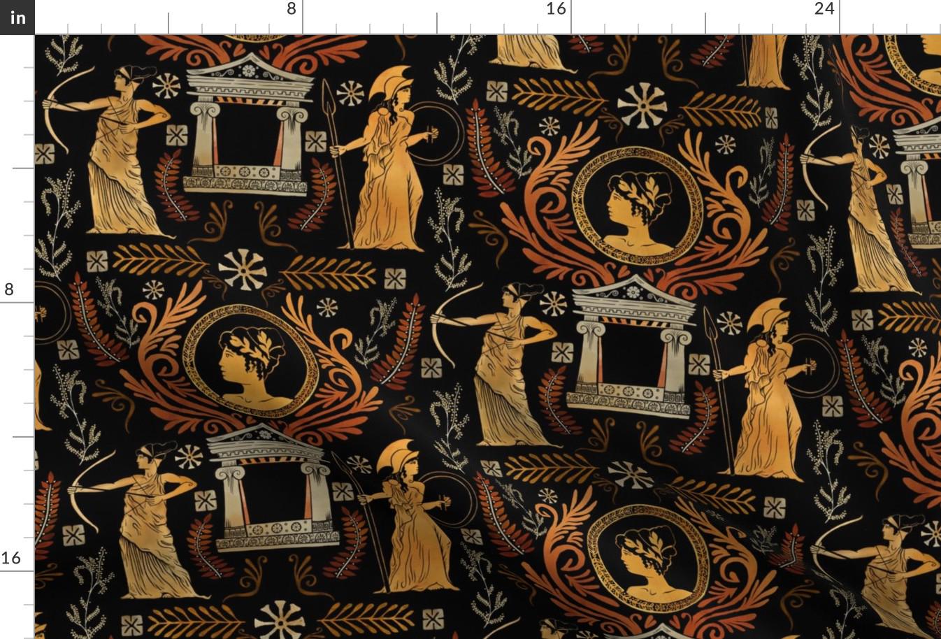 Grecian Women Fabric - Golden Greek Goddess Trio By Roguerens - Strong Women Ancient Olympic Cotton Fabric By The Yard With Spoonflower