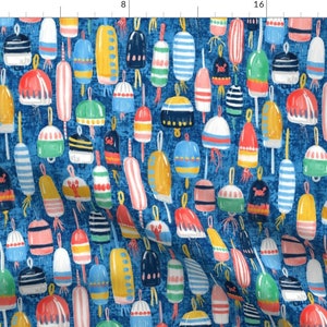 Buoy Colorful Lake Boat Blue Red Fabric - Lobster Buoys Maximalism By Helenpdesigns - Buoy Cotton Fabric By The Yard With Spoonflower