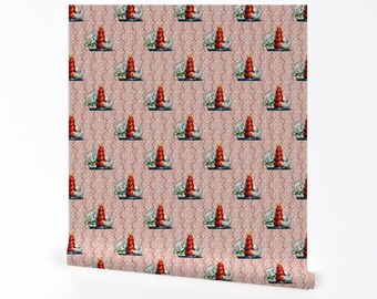 Papel pintado vintage - Gatito navideño vintage de mandamacabre - Papel pintado despegable y adhesivo con diseño de gatito gris claro de Spoonflower