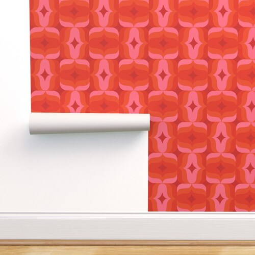 Red Abstract Wallpaper Retro by Myracle Red Ogee Design Etsy