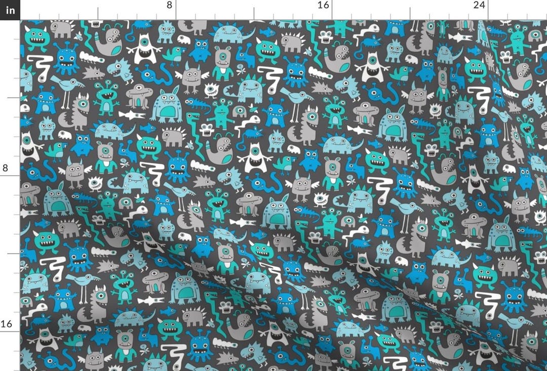 Aliens Fabric - Blue Boys Creatures Monsters by Caja Design - Aliens ...
