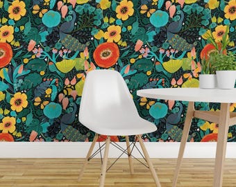 Peacock Bloom Wallpaper - Bohemian Bop Large Scale By Cynthiafrenette - Custom Printed Removable Self Adhesive Wallpaper Roll by Spoonflower