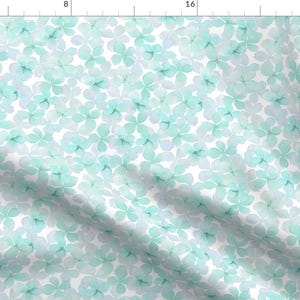 Blue Watercolor Floral Fabric - Mint Hydrangea By Innamoreva - Watercolor Spring Floral Cotton Fabric By The Yard With Spoonflower
